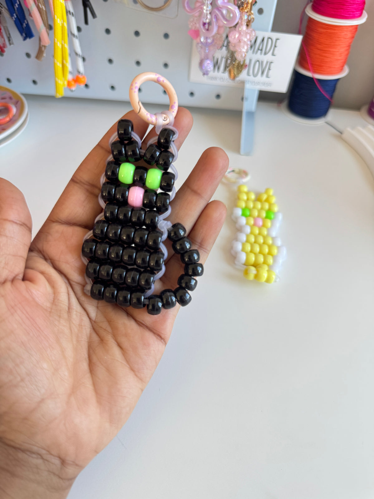 Pony Bead Black Cat Keychain