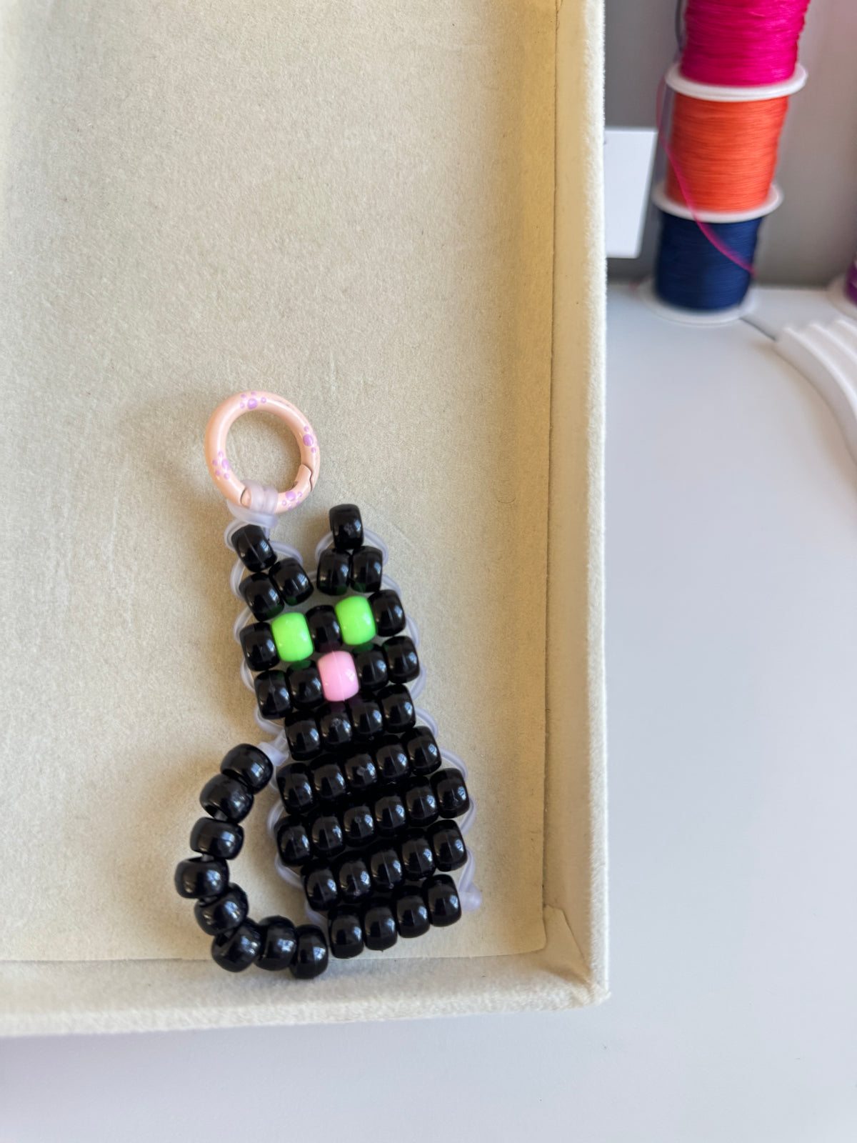Pony Bead Black Cat Keychain