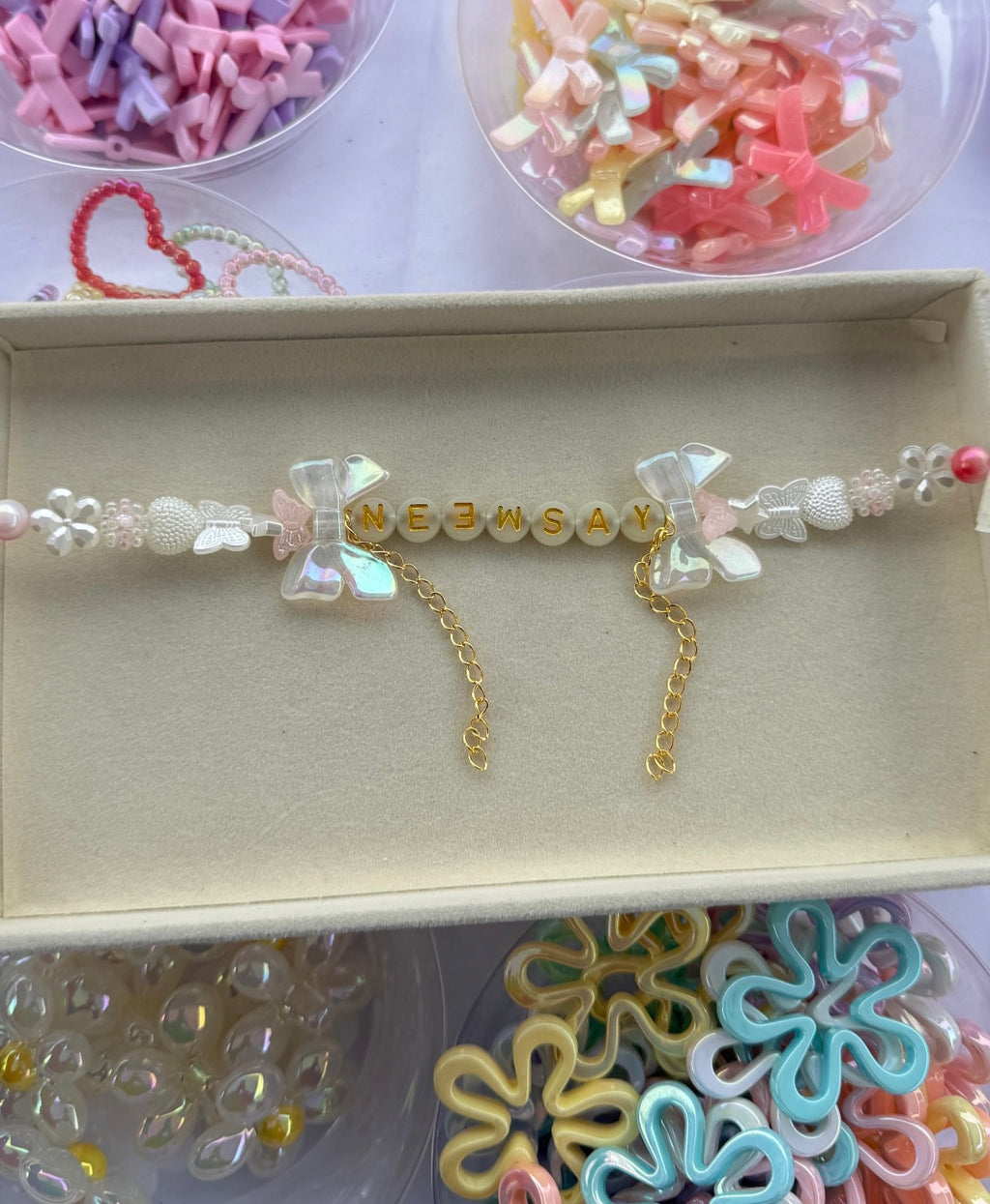 Personalized Pearl & Bow Name Bracelet