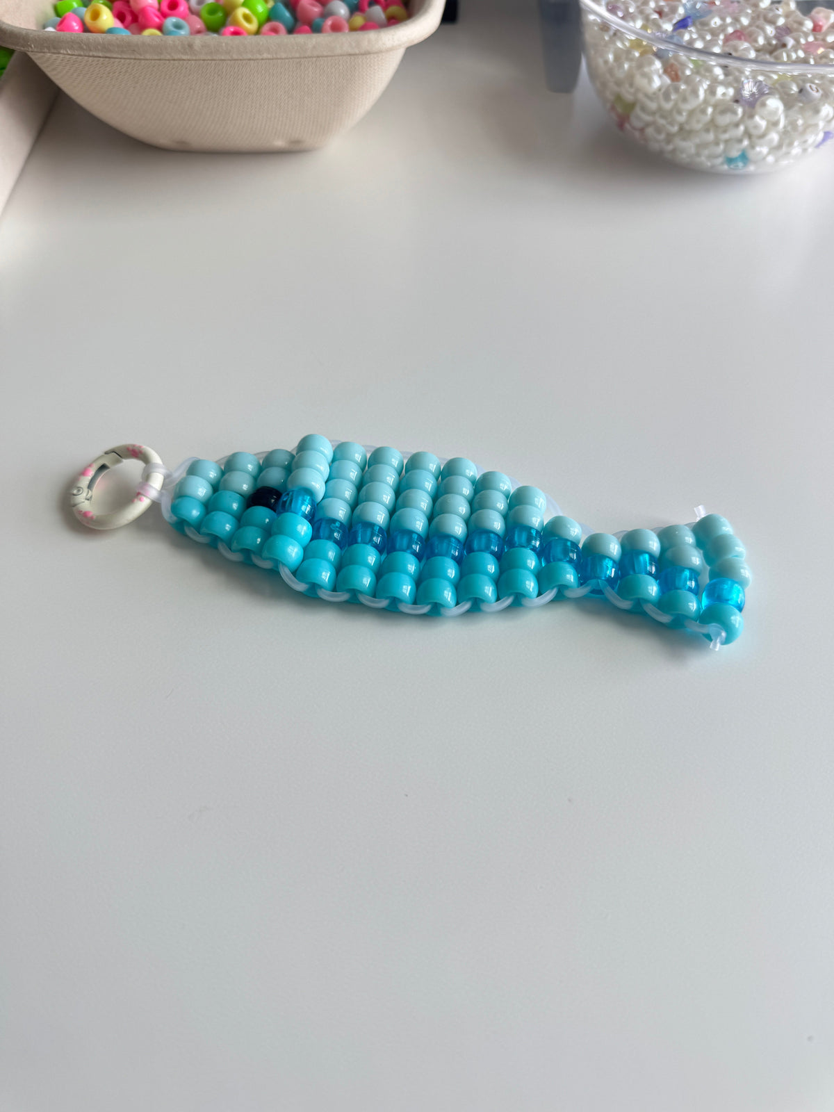 Blue Fish Pony Bead Keychain