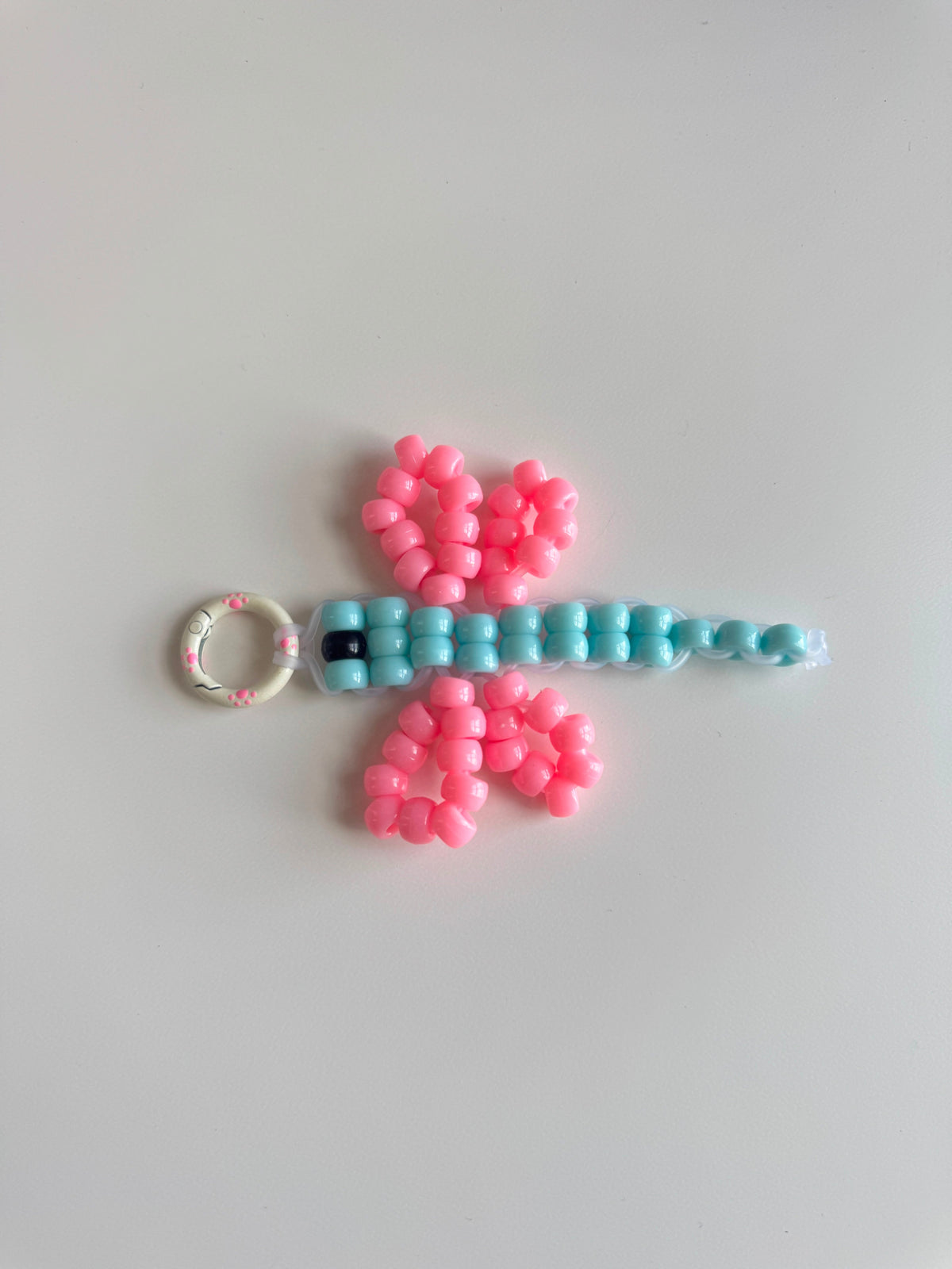 Pink Dragonfly Pony Bead Keychain